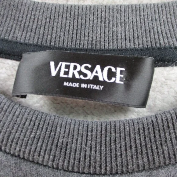 VERSACE Kids Logo Sweatshirt Size 12a Gray Logo Applique Fleece Sweater Crewneck - Picture 4 of 12